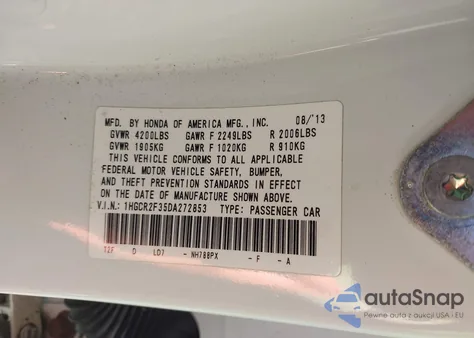 2013 Honda Accord Lx из США, поврежденный, VIN 1HGCR2F35DA272853